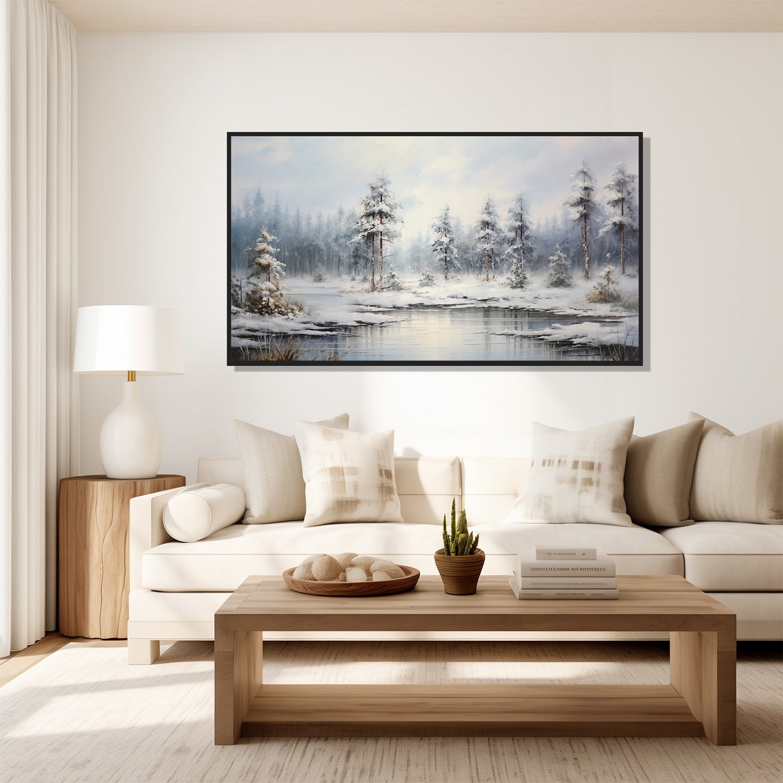 Vintage Winter Icy Pond Oil Painting Wall Art Print Frame Tv Art Tv - Image 4