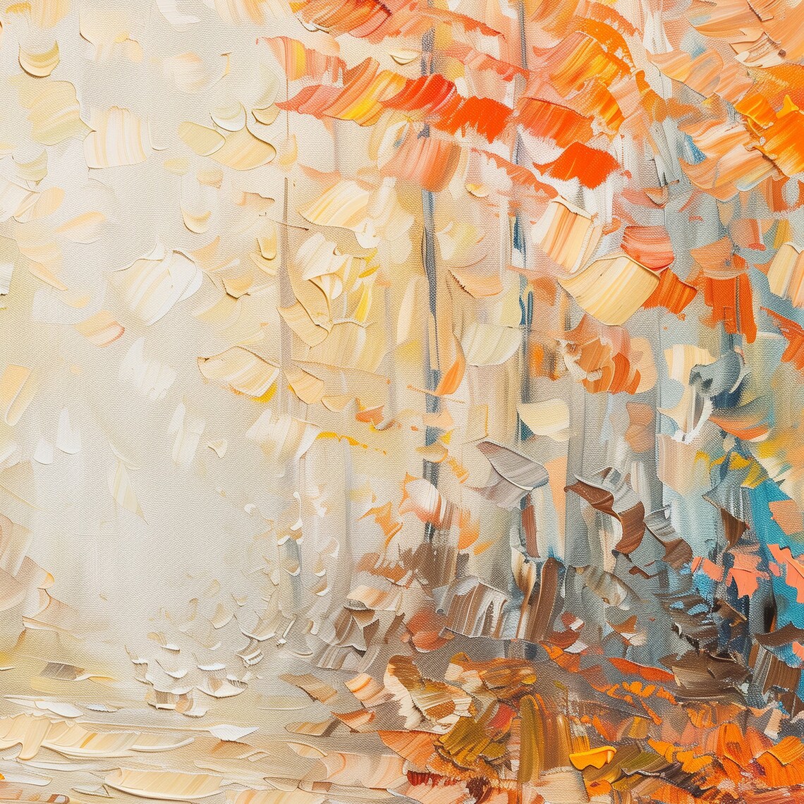 Autumn Birch Forest Path Golden Fall Colors Impasto Oil Painting Print - Image 6