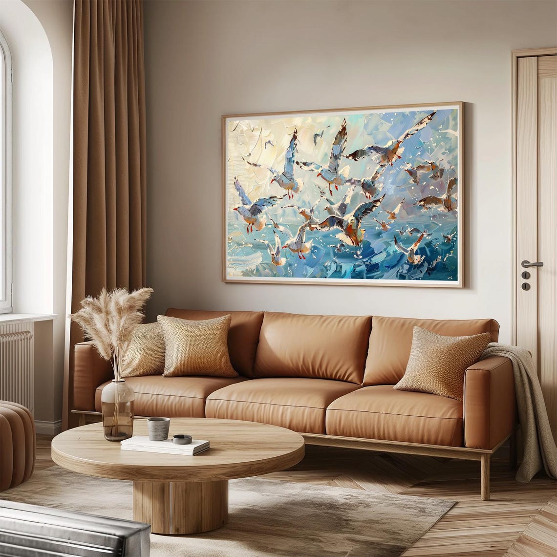 Seagulls in Flight Over Ocean Waves Dynamic Coastal Art Poster - Image 3