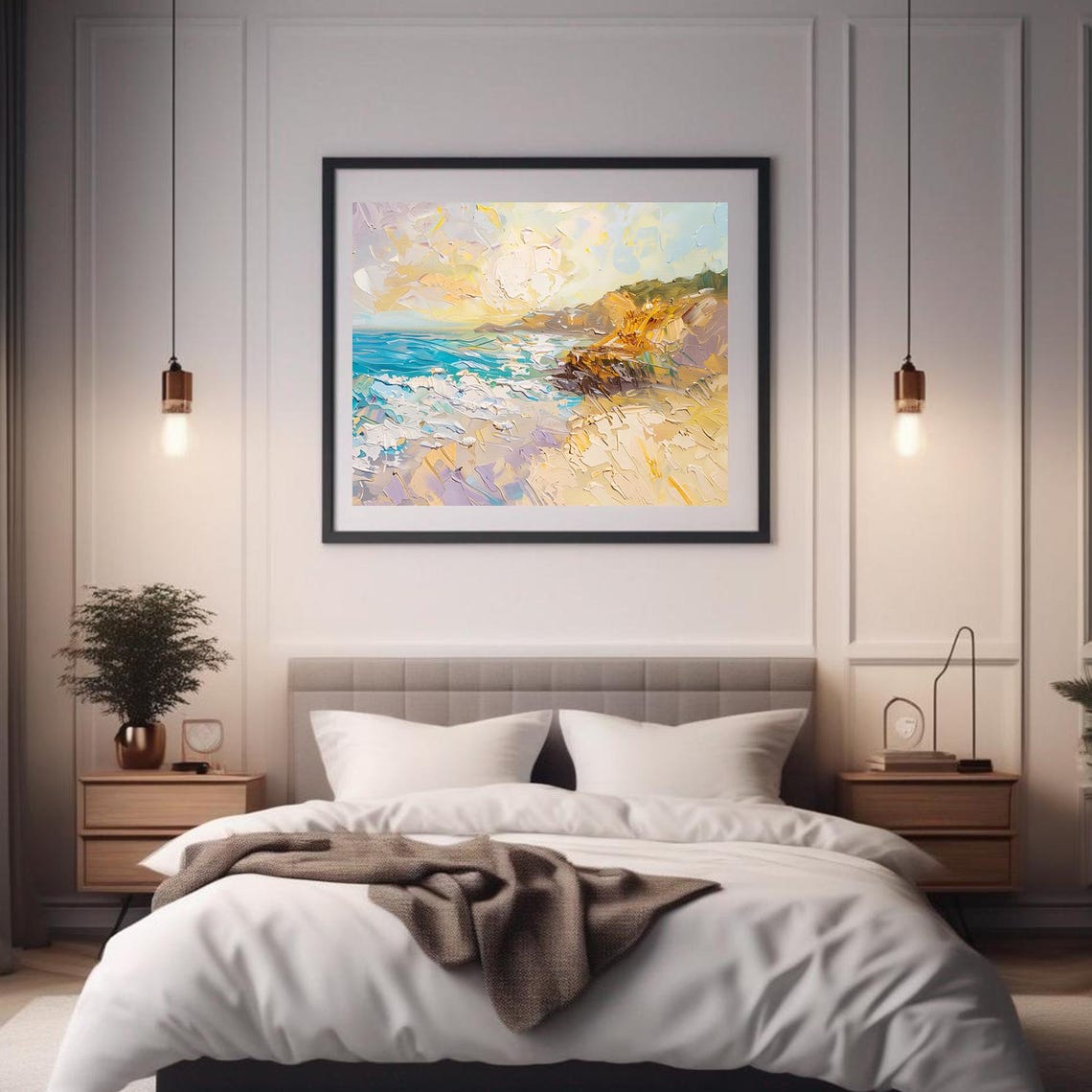 Turquoise Ocean Cove Golden Cliffs Sunlit Seaside Landscape Poster - Image 2