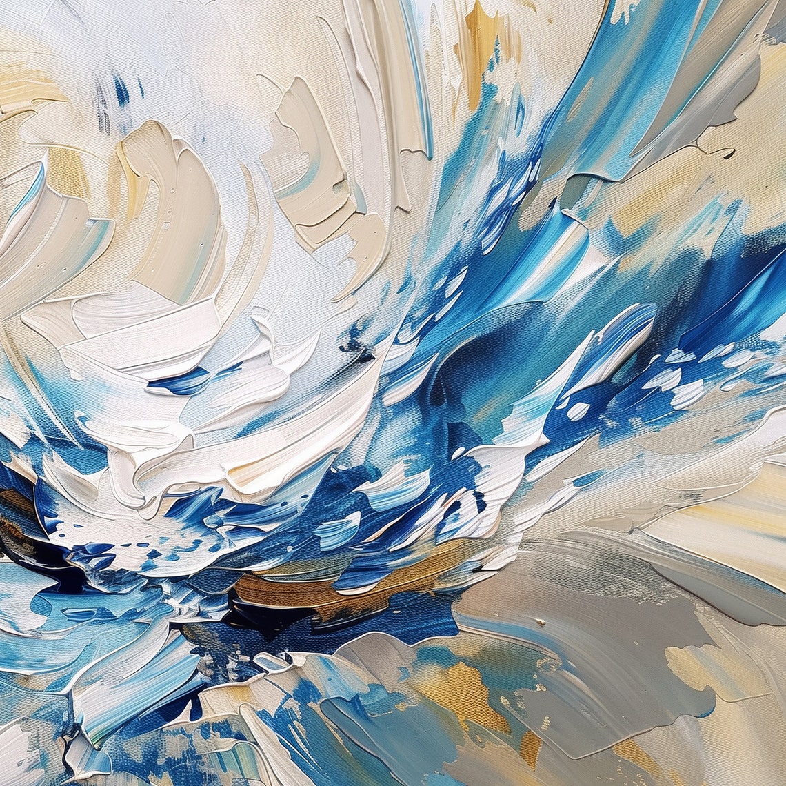 Blue White Abstract Swirls Impasto Ocean Wave Modern Painting Wall Art - Image 6