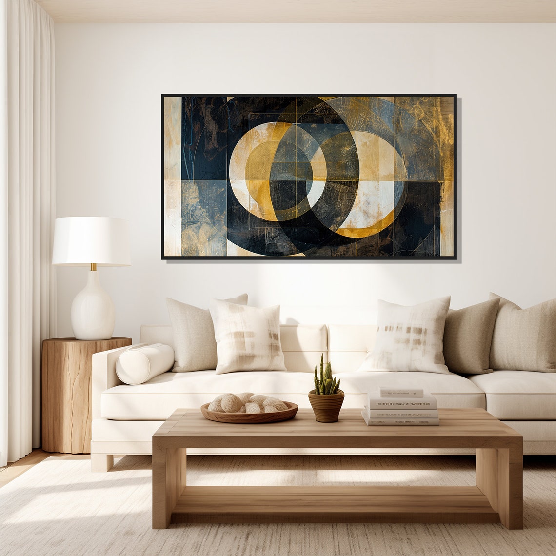 Black Gold Interlocking Circles Dark Moody Modern Abstract Wall Art - Image 5