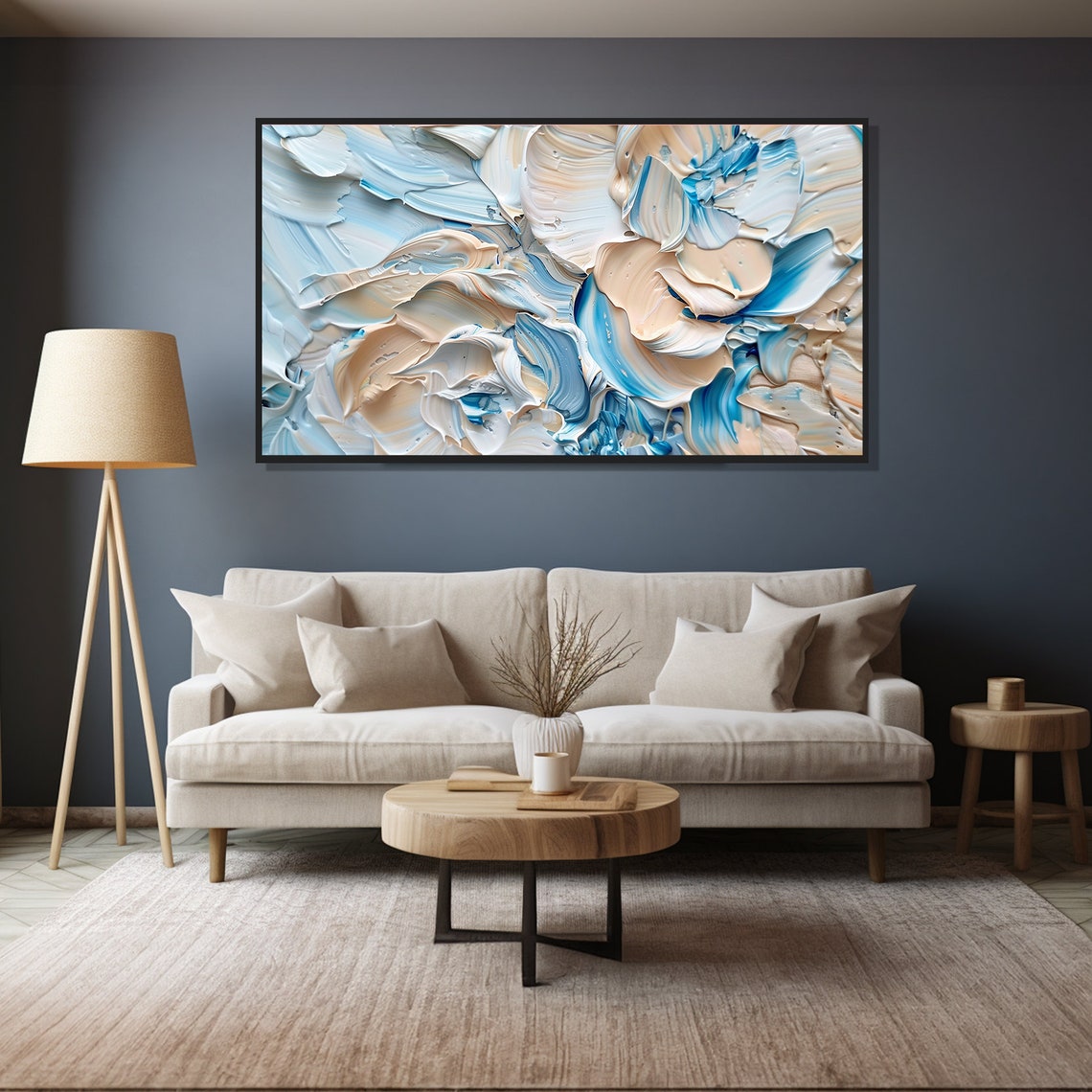 Abstract Impasto Paint Strokes Blue White Cream Textured Art Poster - Image 4