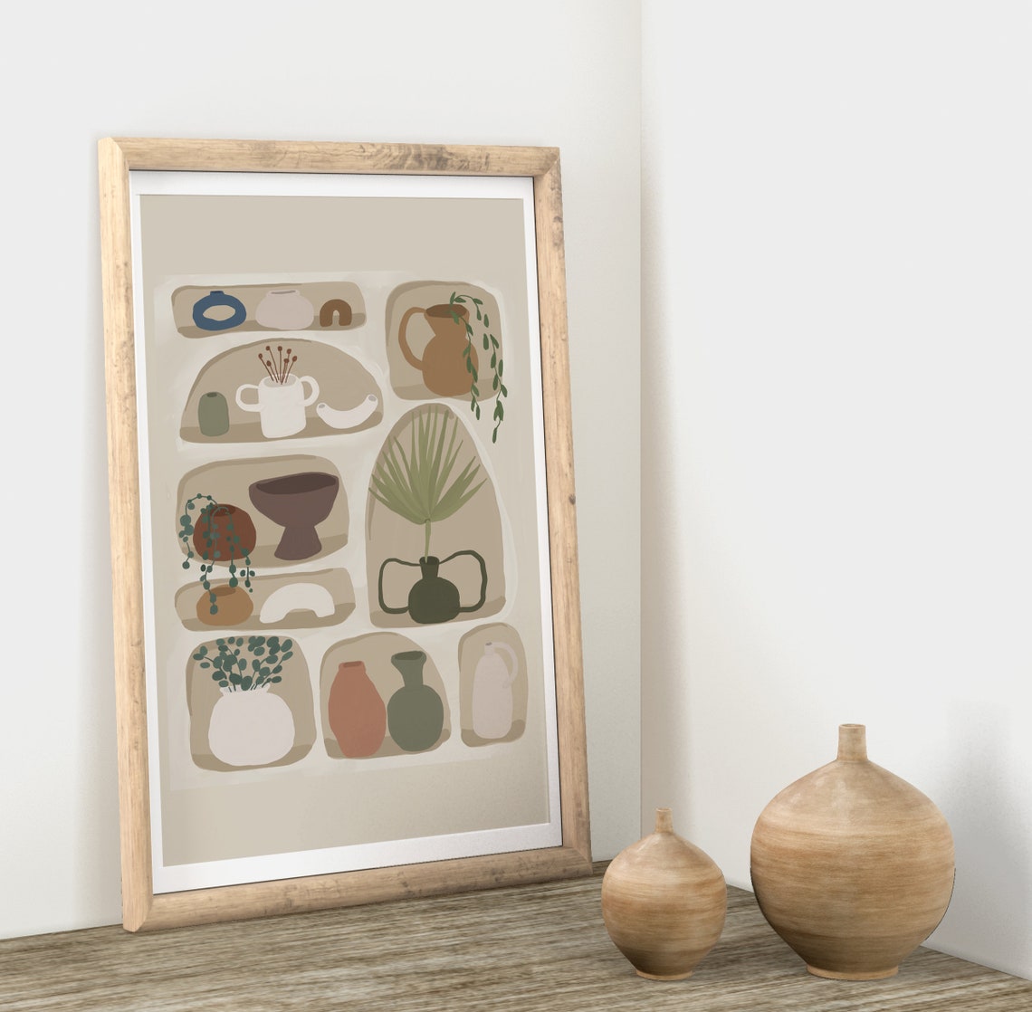 Terracotta Vases and Plants Earth Tone Shelf Still Life Poster - Image 3