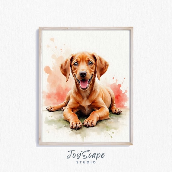 Vizsla Puppy Rust Watercolor Portrait with Coral Splashes Poster
