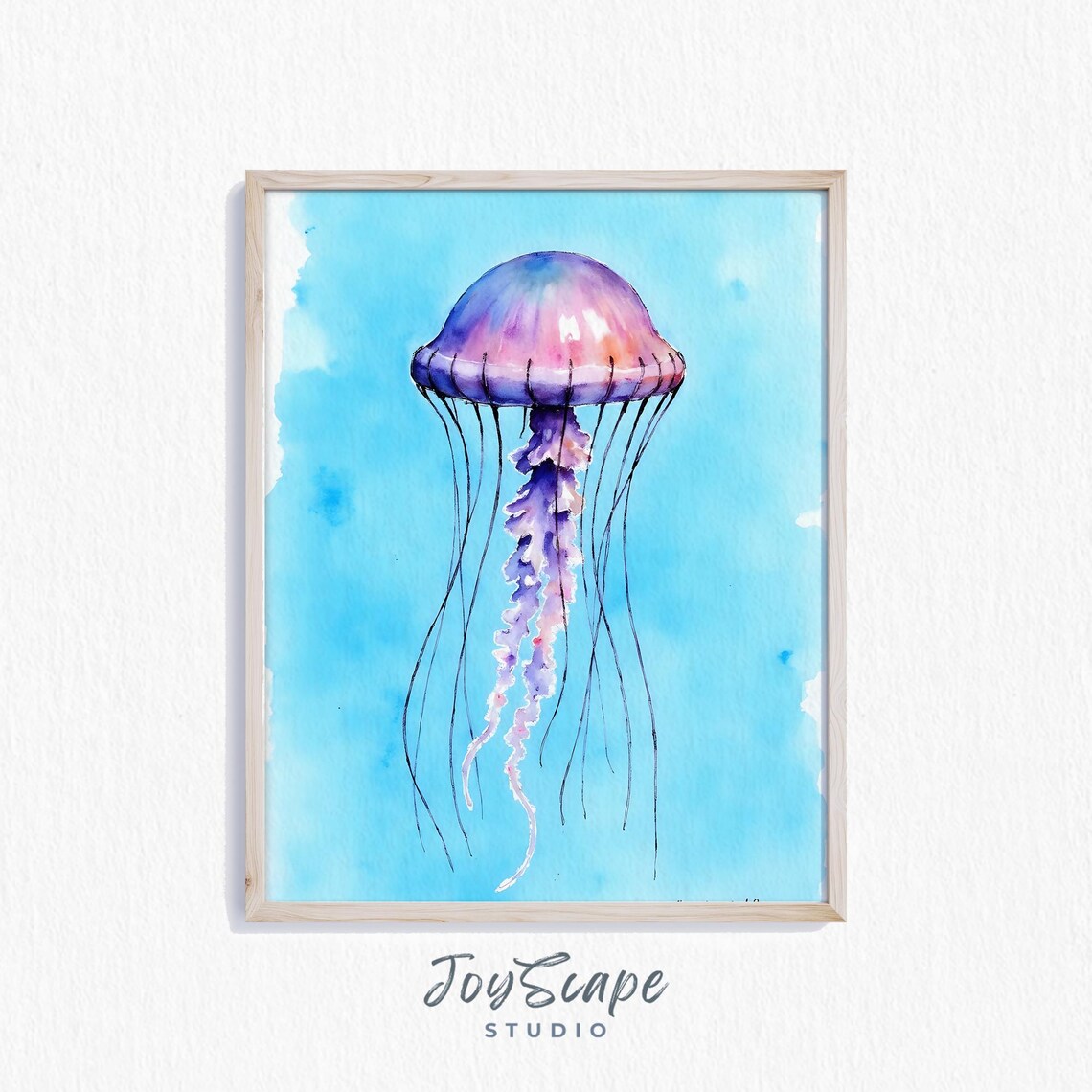 Purple Jellyfish Watercolor Turquoise Coastal Sea Life Art Poster