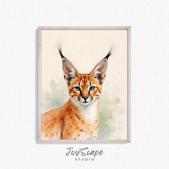 Caracal Portrait Wall Art Rustic Animal Print Earthy Tones Nursery Home Decor Painting Unique Wildlife 284