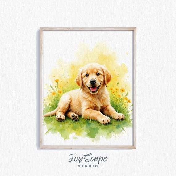 Golden Retriever Puppy Art Adorable Dog Wall Rustic Nursery Decor Animal Gift Room