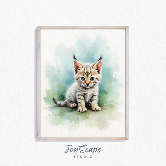 Baby Lynx Kitten Nursery Art Cute Animal Illustration Adorable Wildlife Decor Watercolor Print For Kids Room 417