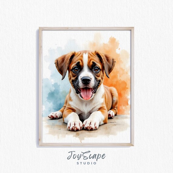 Boxer Puppy Watercolor Art Cute Dog Wall Decor Playful Pet Animal Painting Cozy Nursery Room Print