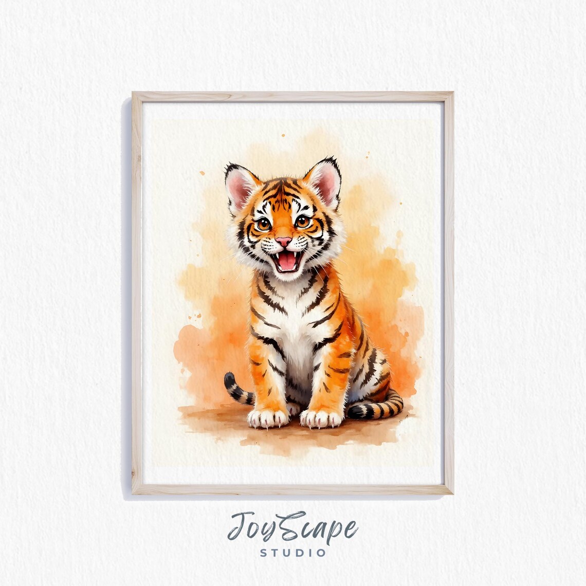 Playful Baby Tiger Cub Cheerful Watercolor Jungle Animal Art Poster