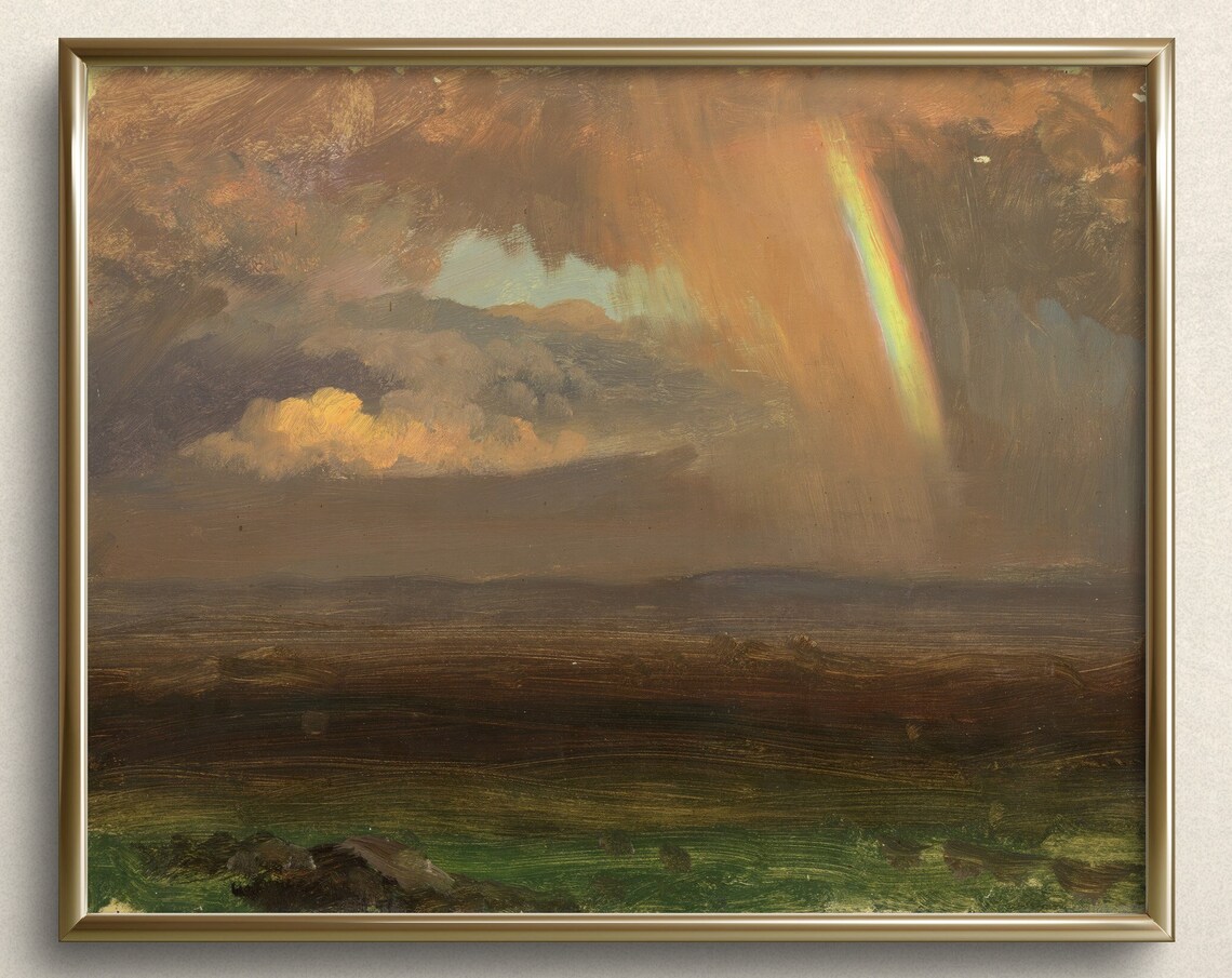 Rainbow Over Landscape, Vintage Rainbow Art Print