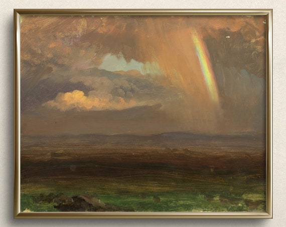 Rainbow Over Landscape, Vintage Rainbow Art Print