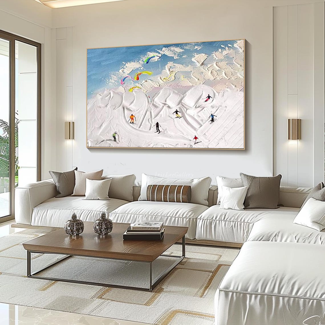 3d Texture Wall Art Original Ski Sport Oil Painting On Personalized Gift Skier On Snowy Mountain Art White Snow Skiing Art Home Decor - Image 2