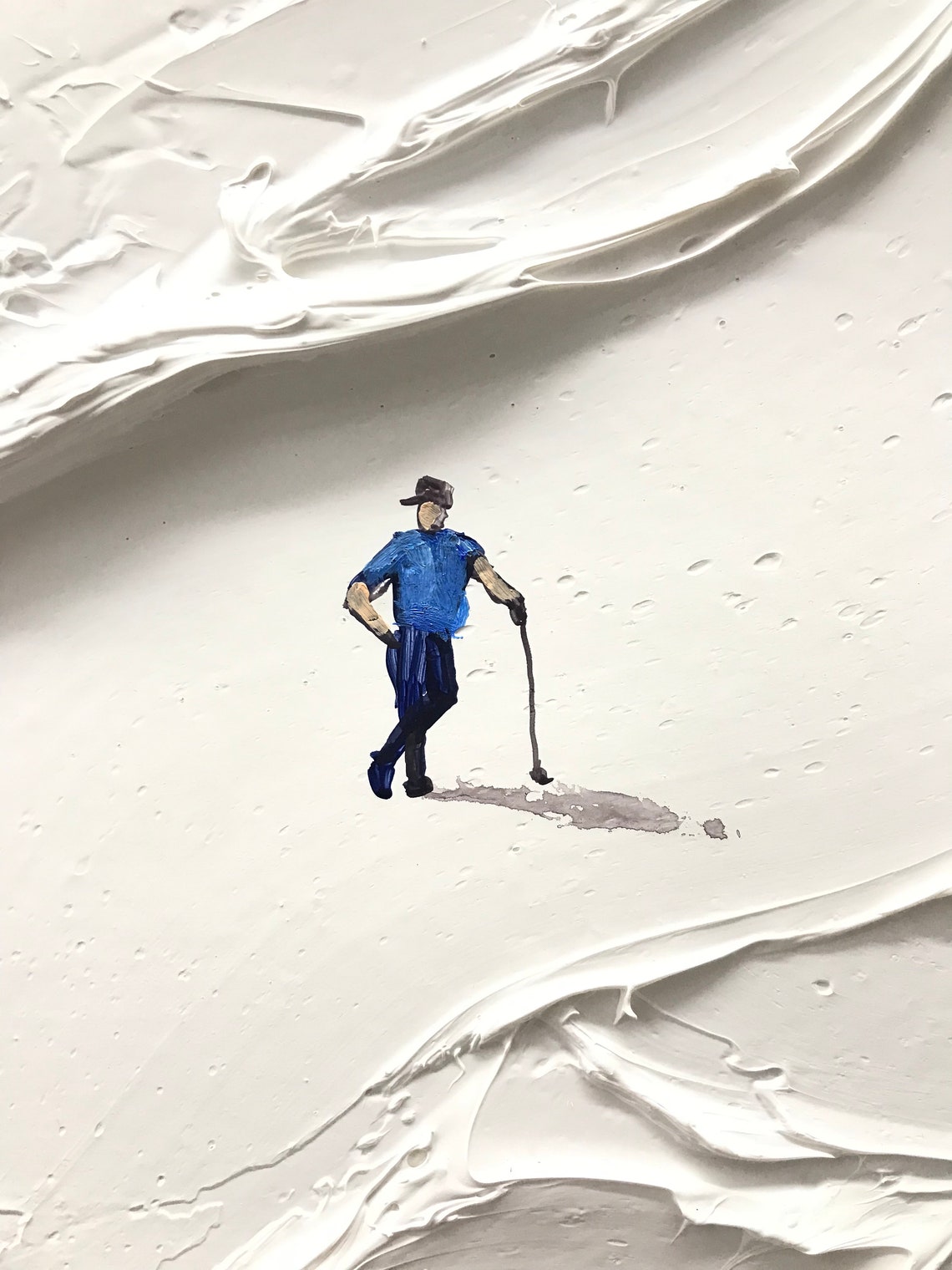 Tiny Skiers on White Sculpted Snow Waves 3D Textured Art Poster - Image 3