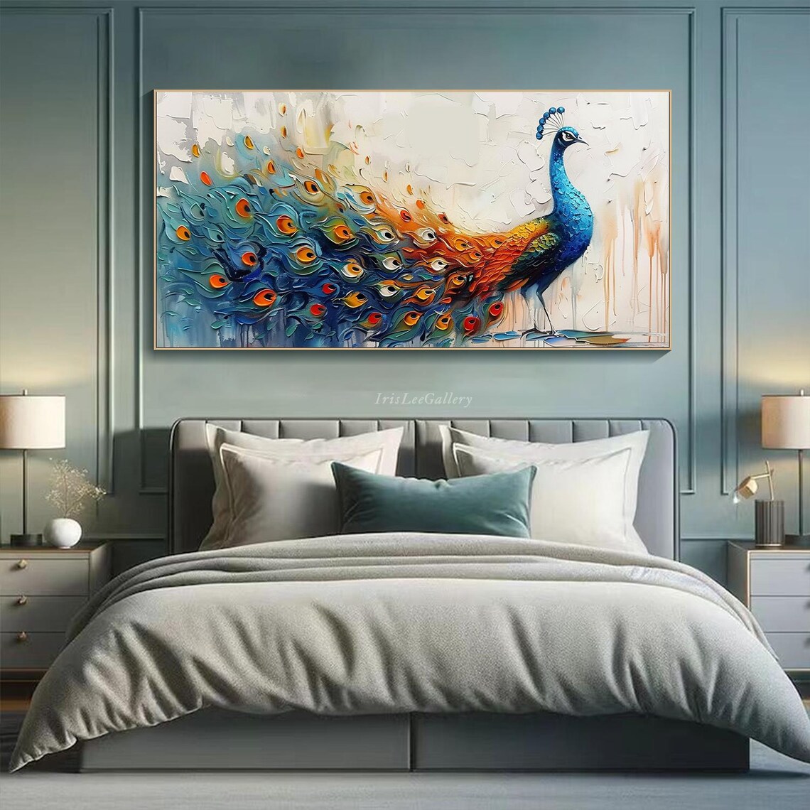 3D Peacock Textured Wall Art, Bird Painting