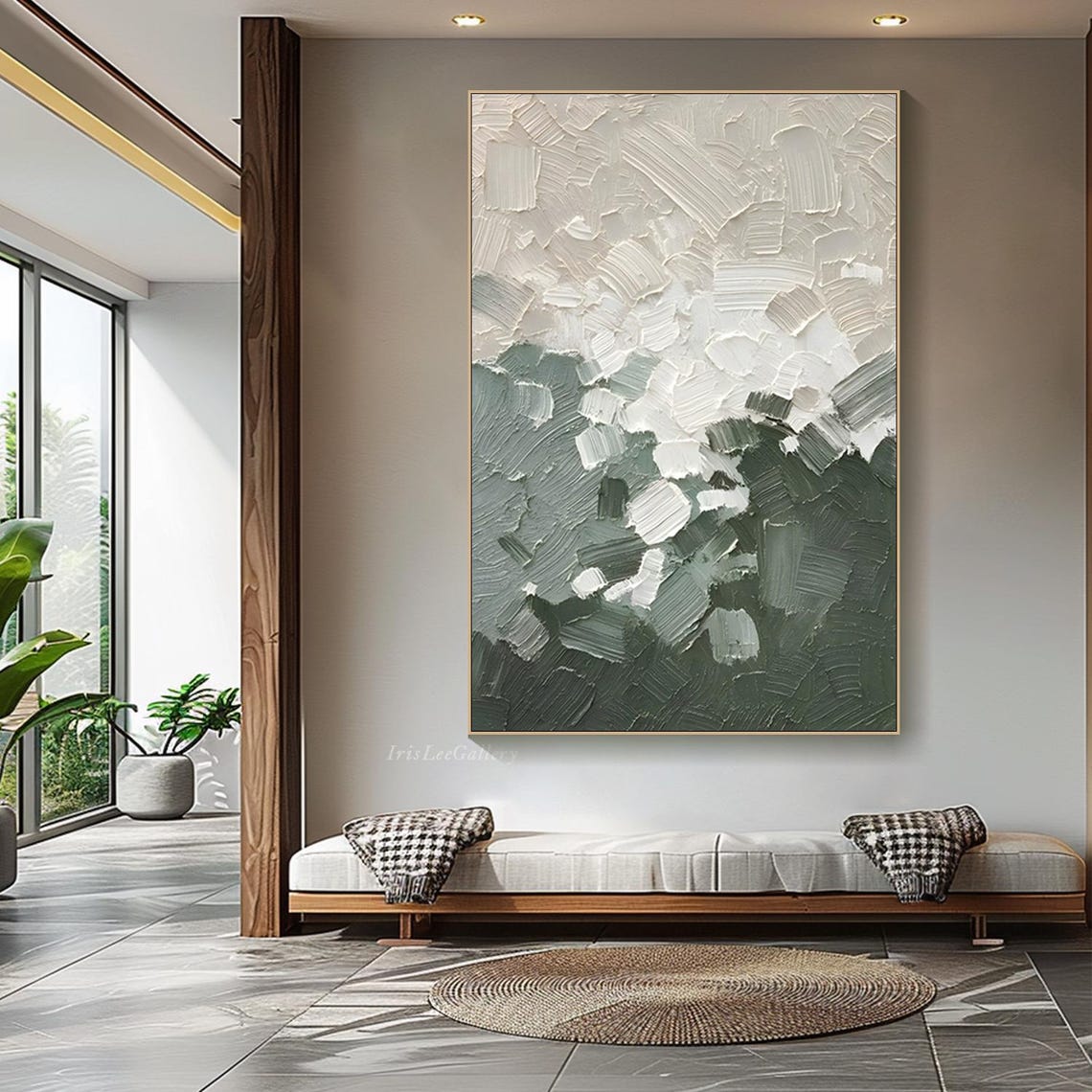 White Sage Green Palette Knife Abstract Minimalist Painting Wall Art - Image 3