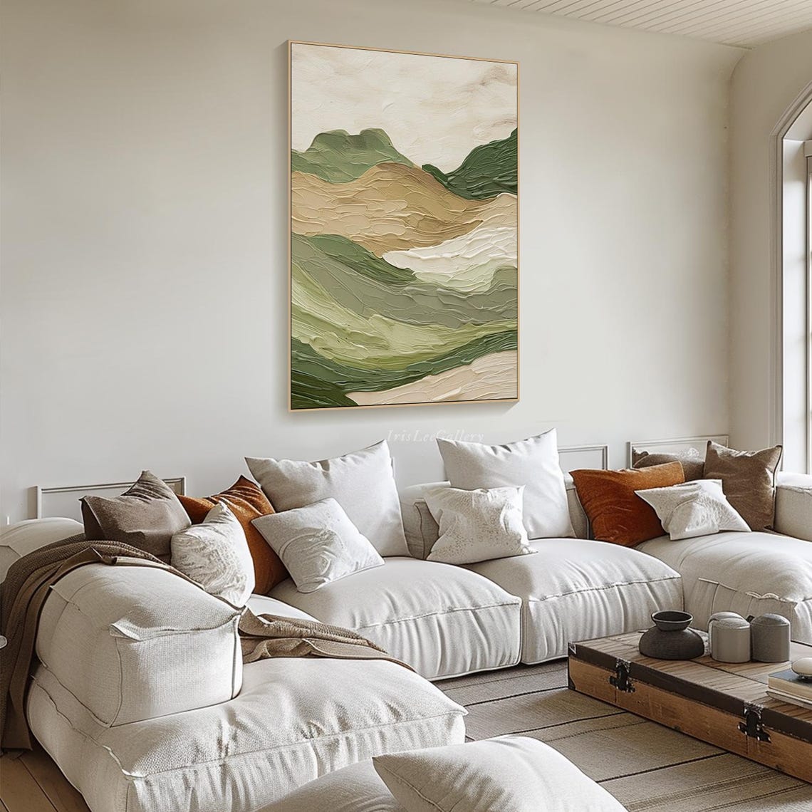 Rolling Hills Sage Green Beige Earthy Abstract Landscape Wall Art - Image 2