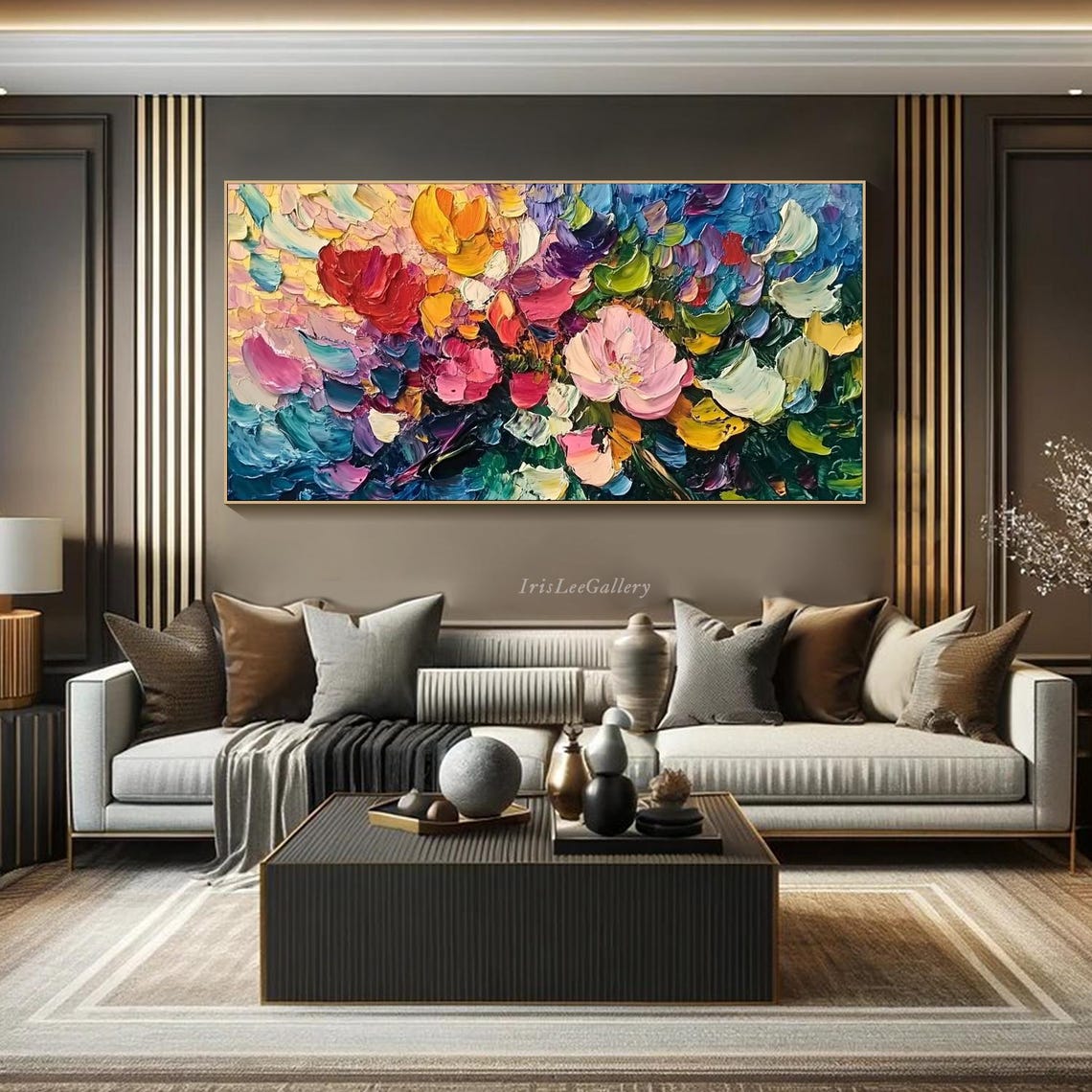 Vibrant Rainbow Flower Bouquet Multicolor Impasto Floral Art Poster - Image 4