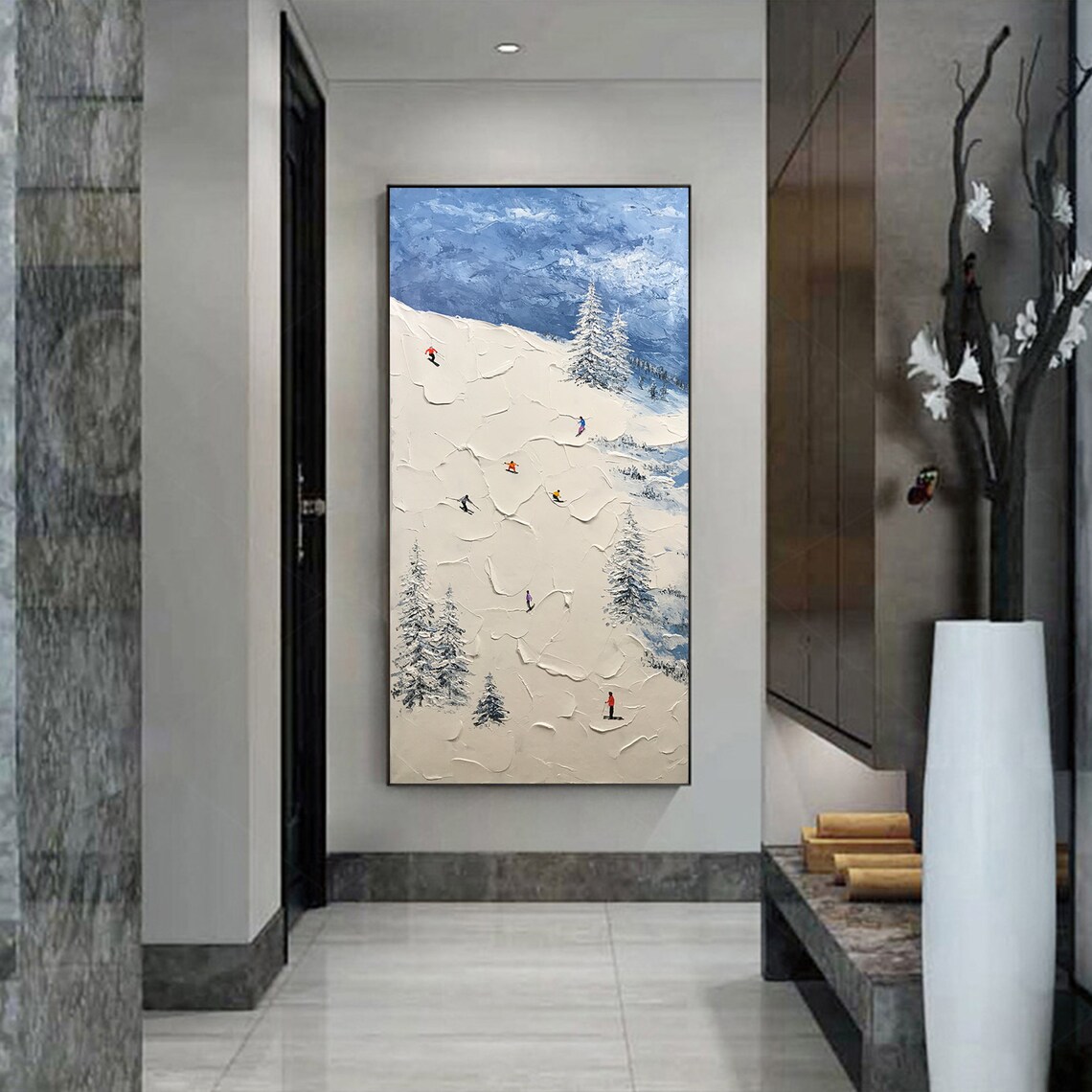 Skier On Snowy Mountain, Winter Sport Wall Art Print - Image 3