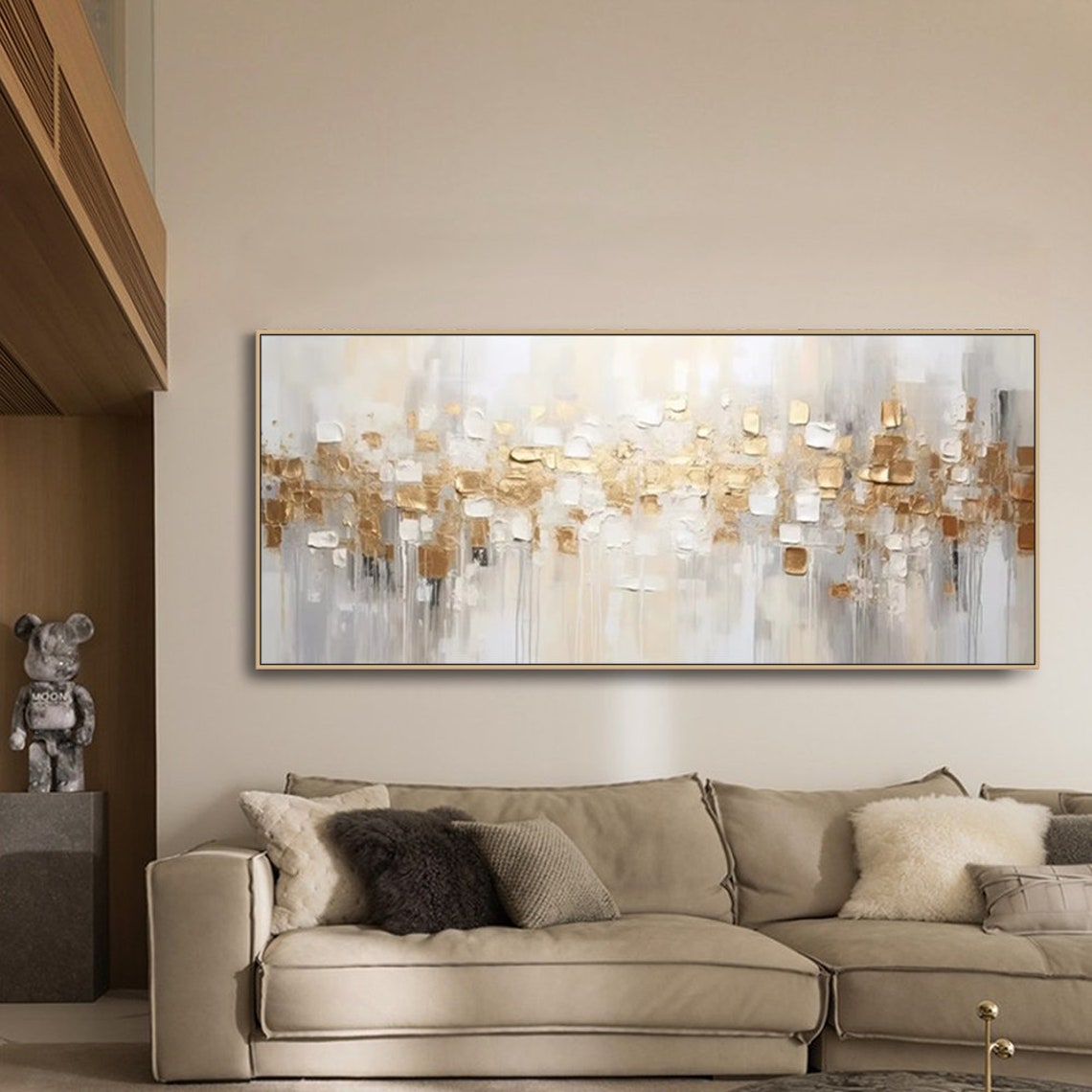 Gold Abstract Paitning On Textured Wall Art Gold Foil Painting Boho Wall Decor Bright Painting Large Modern Art Pianting For Hotel