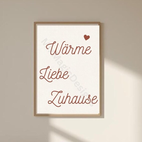 Wärme Liebe Zuhause German Quote Poster Warm Script Home Decor