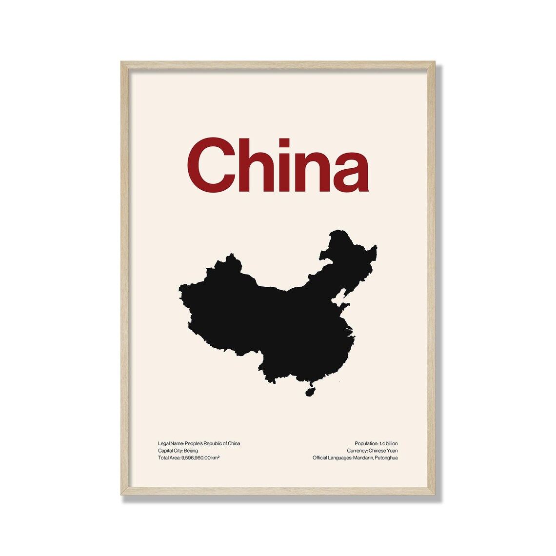 Minimalist China Map Print Modern Wall Art Contemporary Travel Poster Neutral Home Decor Gift For Lover