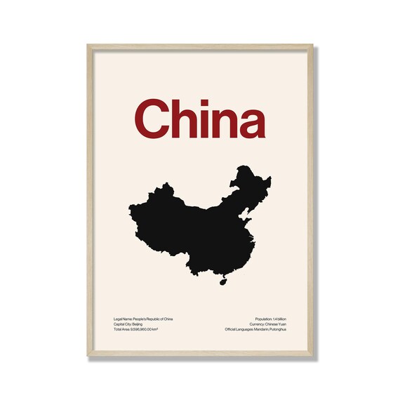 Minimalist China Map Print Modern Wall Art Contemporary Travel Poster Neutral Home Decor Gift For Lover