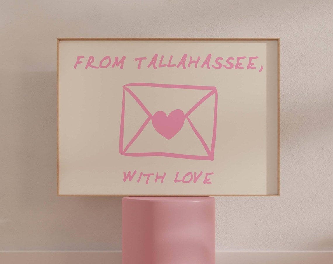 From Tallahassee Florida With Love Pink Envelope Heart Print
