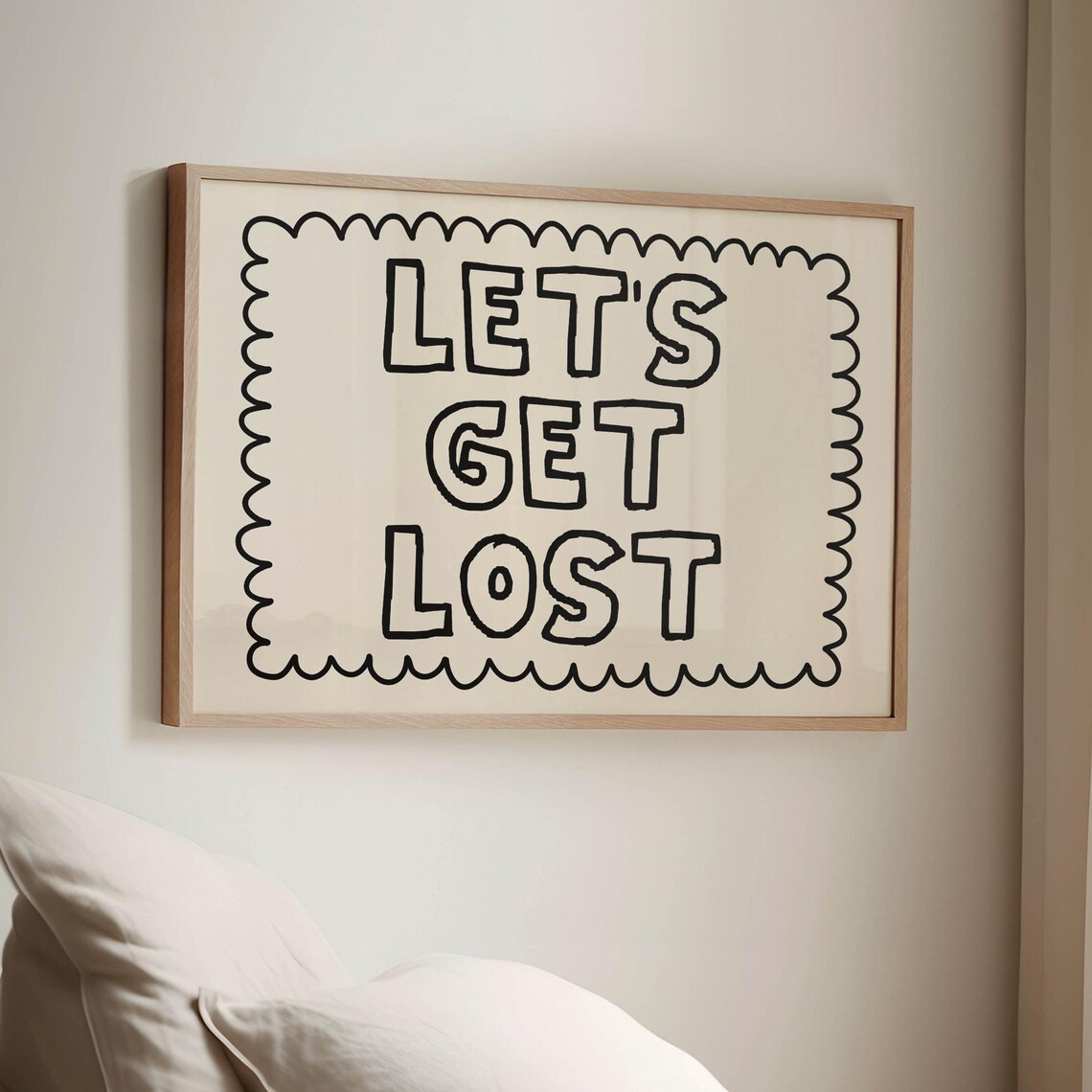Lets Get Lost Wanderlust Travel Quote Retro Scallop Border Poster