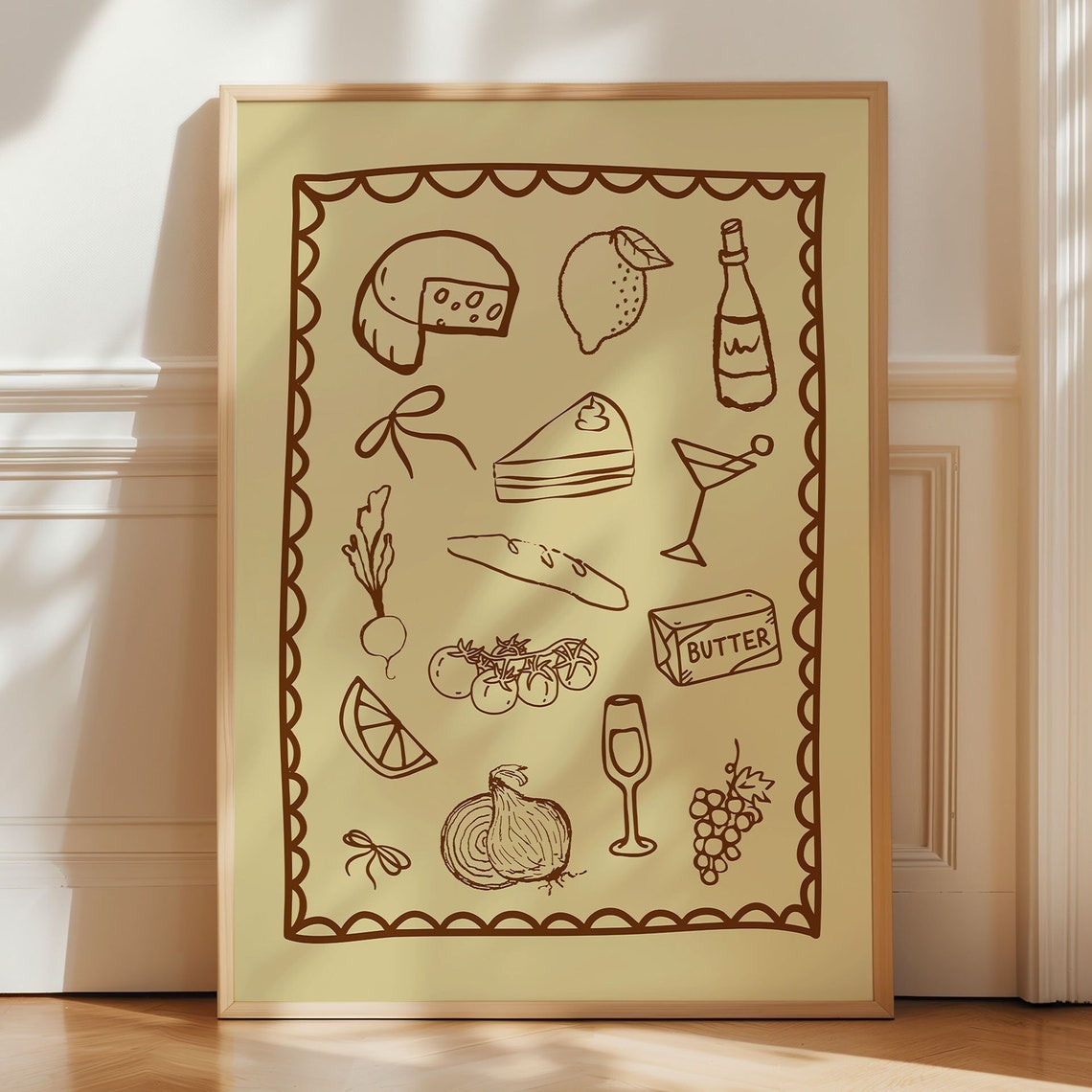 Brown Kitchen Food Icons Butter Cheese Bread Art Kitchen Decor Poster
