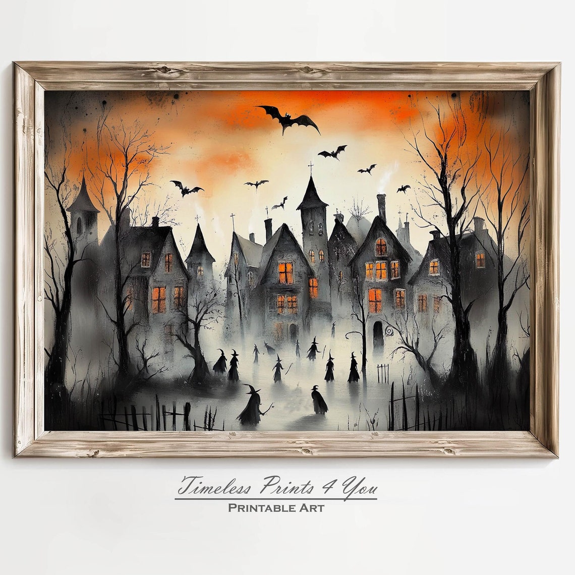 Halloween Art Print Haunted House Spooky Whimsical Decor Witchy Wall