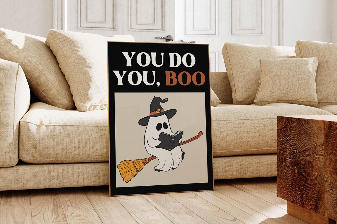You Do You Boo Cute Ghost Reading On A Broom Halloween Poster - Image 5