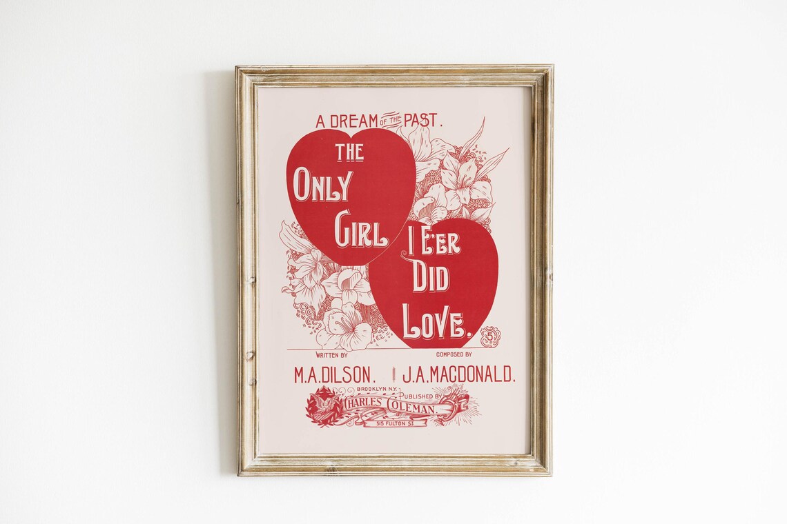 The Only Girl I Eer Did Love Antique Heart Sheet Music Art Poster - Image 4