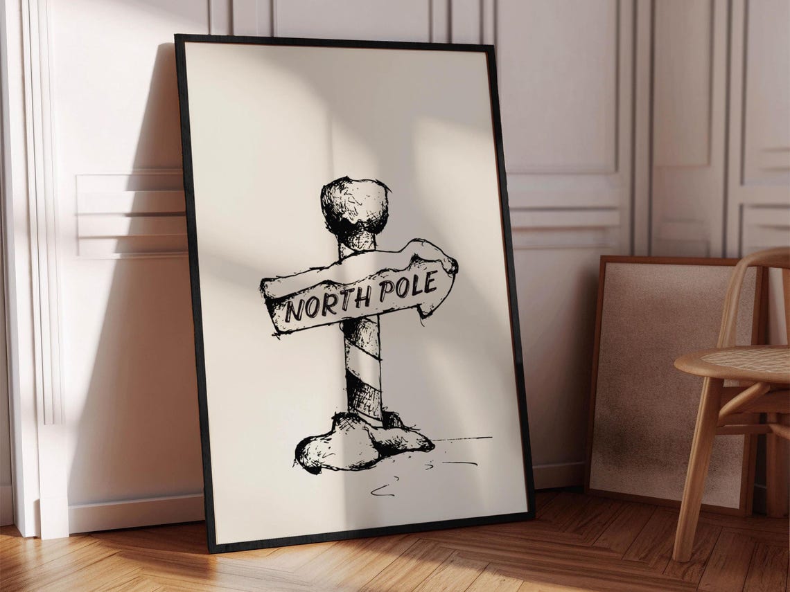 North Pole Signpost Hand Drawn Winter Christmas Sketch Poster - Image 2