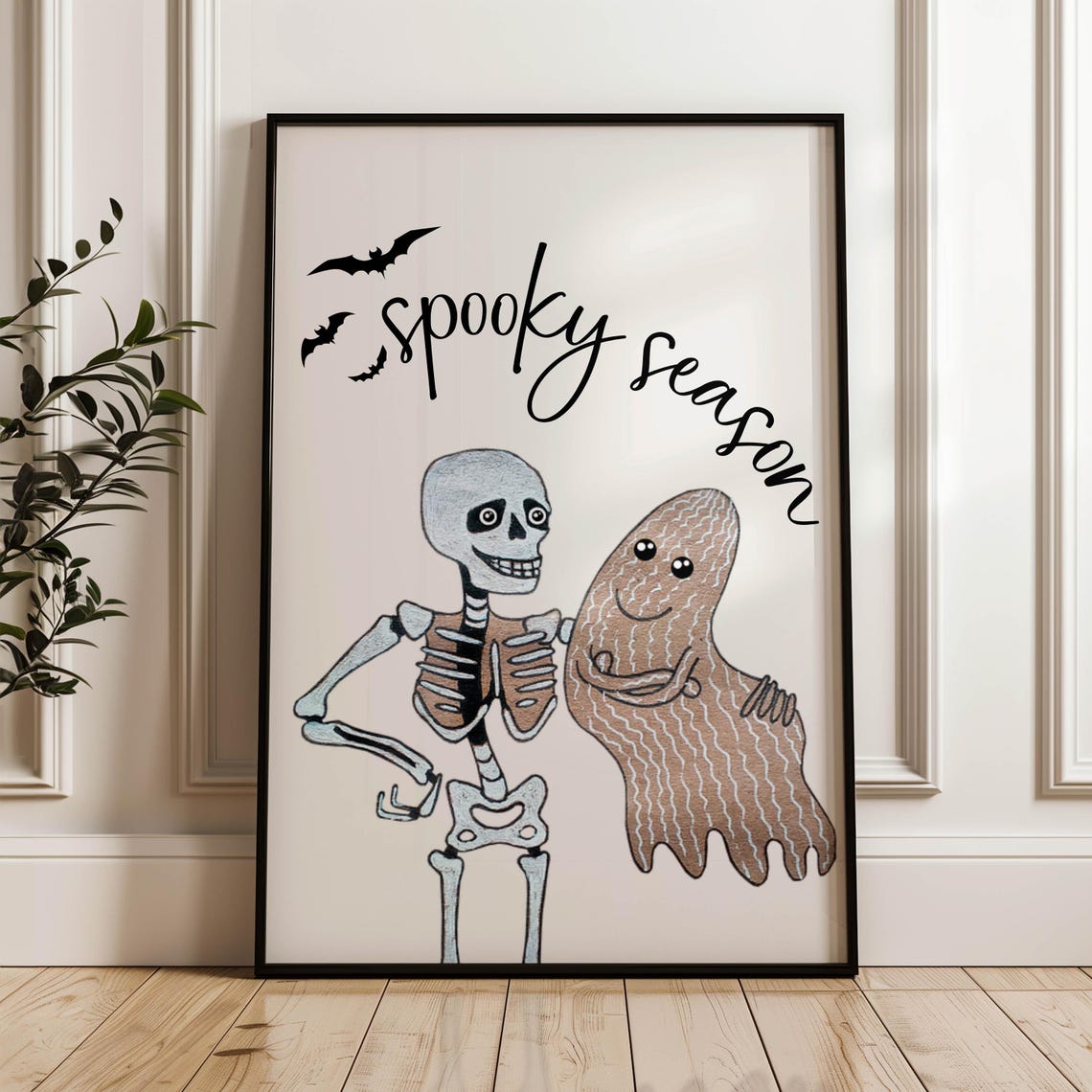 Spooky Season Skeleton Ghost Best Friends Cute Halloween Poster - Image 2