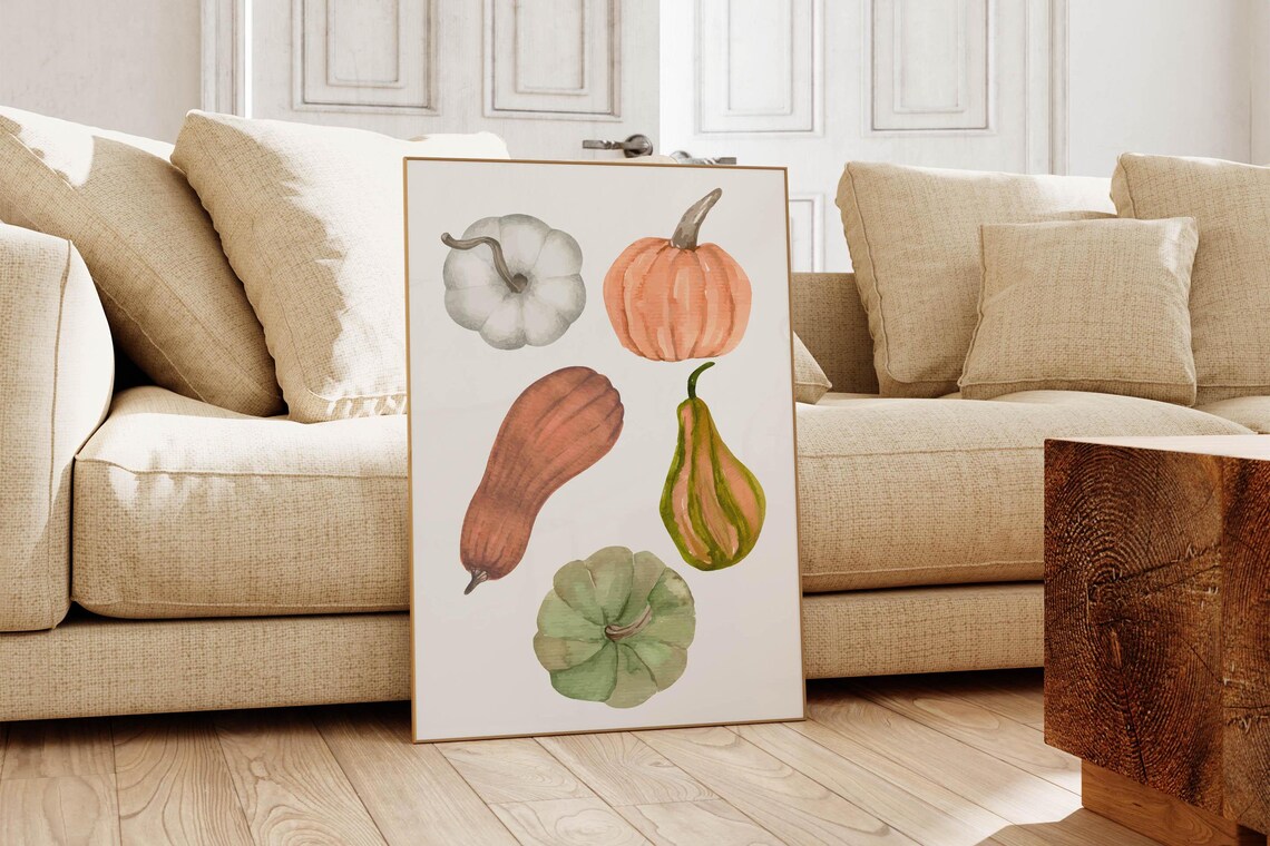 Watercolor Pumpkins And Fall Gourds Minimalist Autumn Art Poster - Image 6