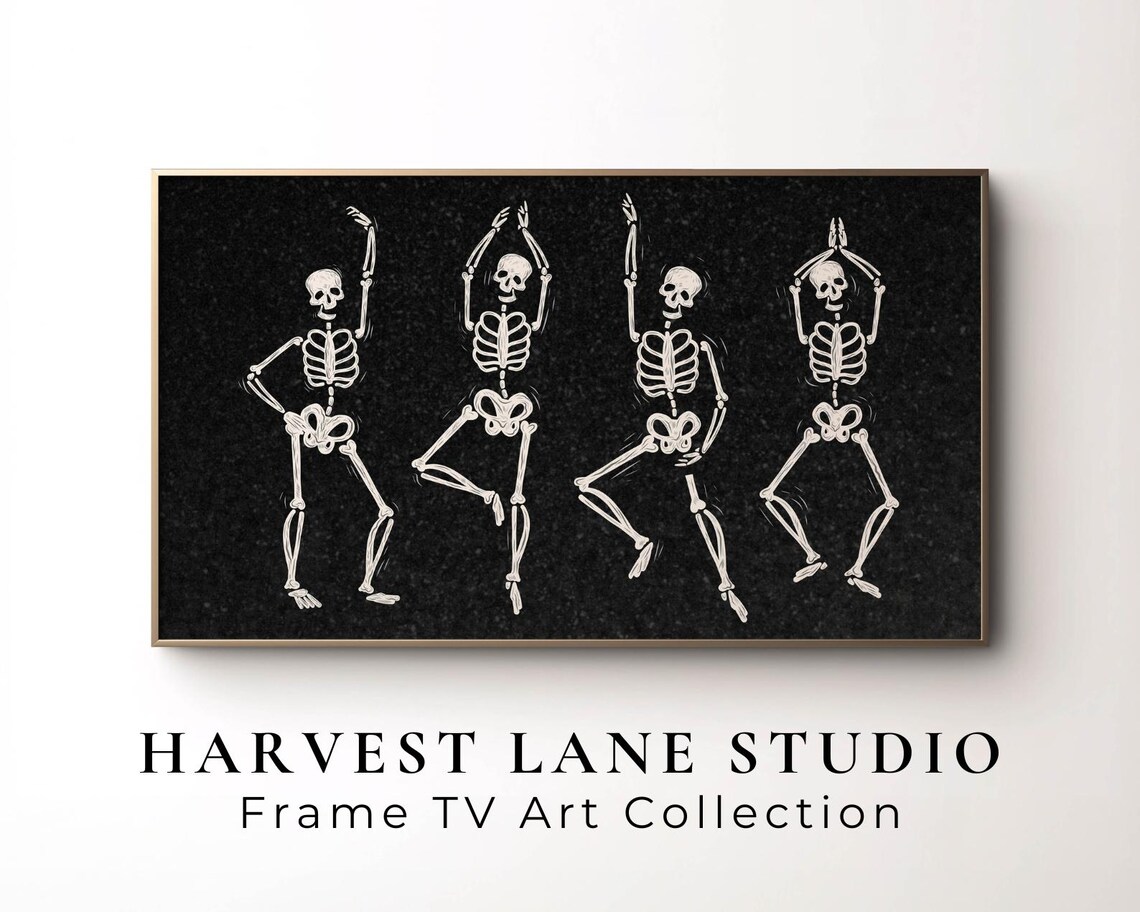 Dancing Skeletons Black Glitter Background Funny Halloween Party Poster - Image 6