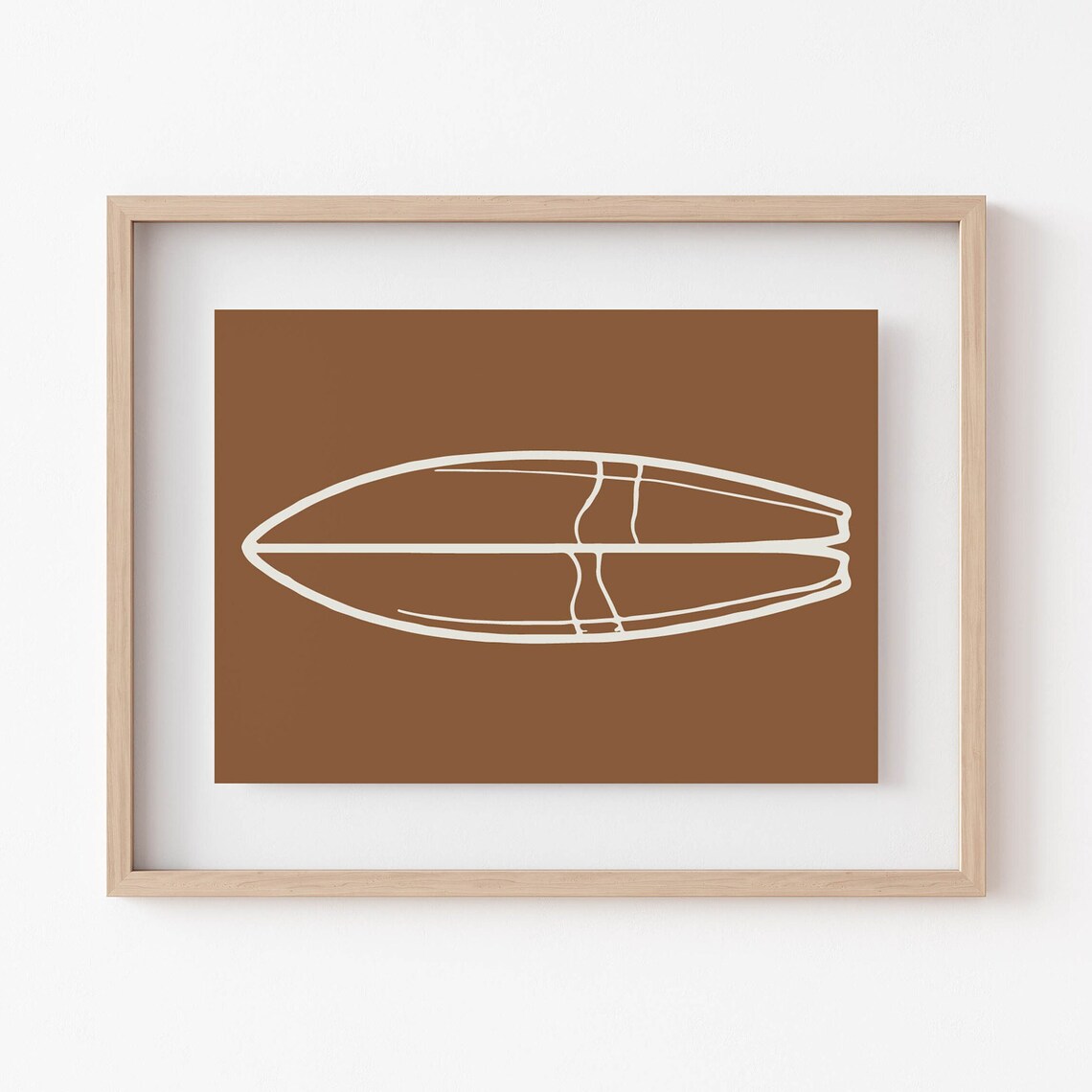 Surfboard Line Art Brown Minimalist Beach Coastal Cowgirl Poster - Image 3