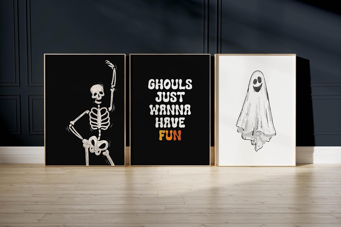 Ghouls Just Wanna Have Fun Groovy Retro Black Halloween Sign Poster - Image 4