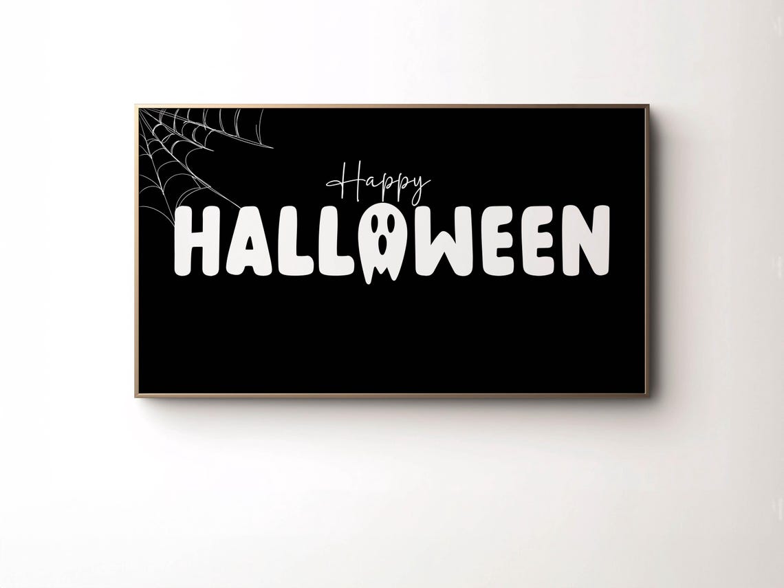 Happy Halloween Spooky Lettering With Ghost And Spiderweb Poster - Image 2