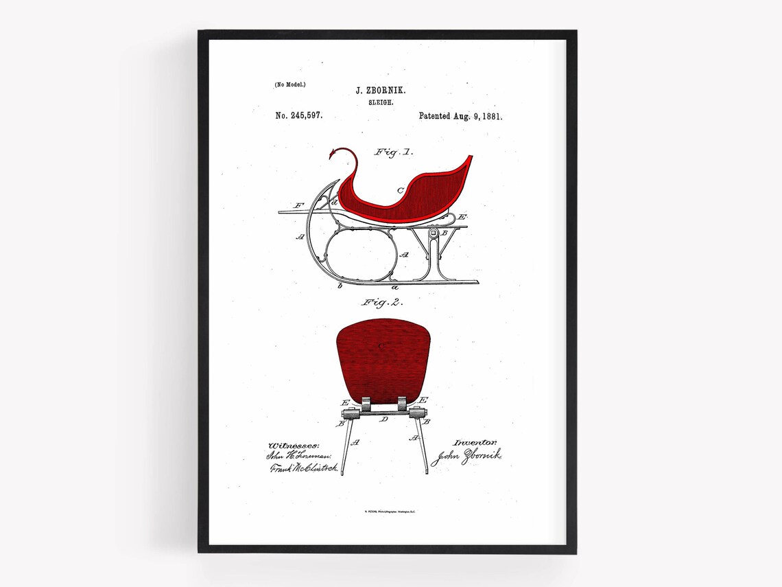 1881 Sleigh Patent Drawing Zbornik Red Sled Vintage Winter Poster - Image 6