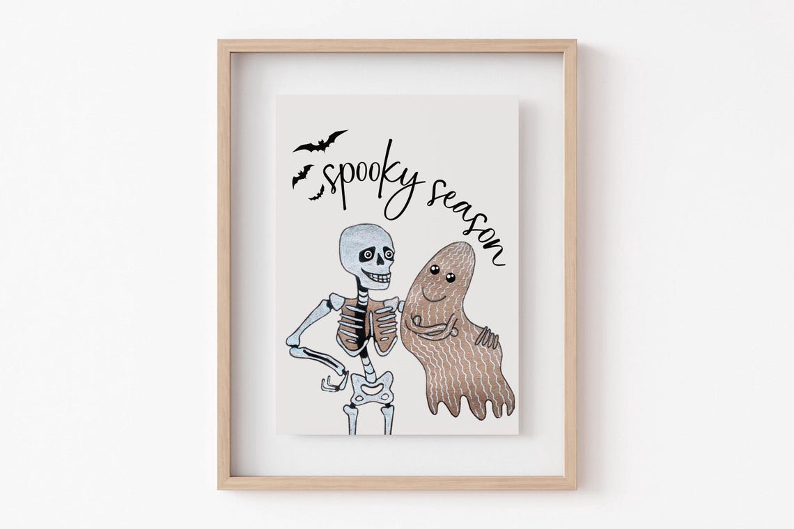 Spooky Season Skeleton Ghost Best Friends Cute Halloween Poster - Image 5