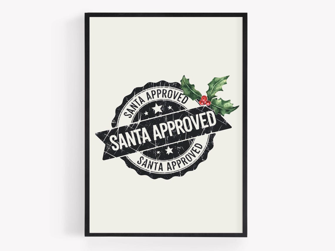 Santa Approved Vintage Rubber Stamp Badge Christmas Art Poster - Image 5