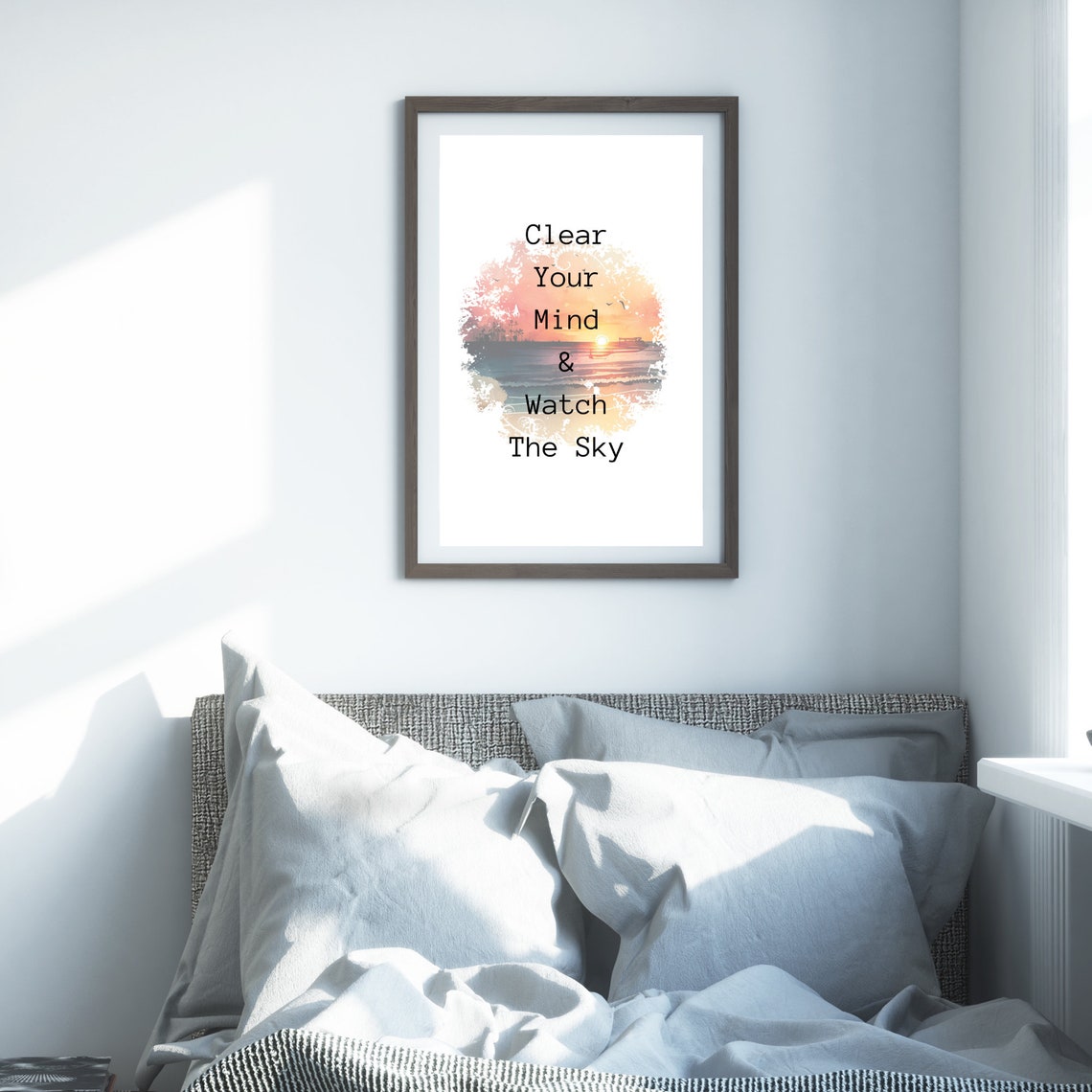 Clear Your Mind Watch The Sky Sunset Ocean Watercolor Quote Art Print - Image 3