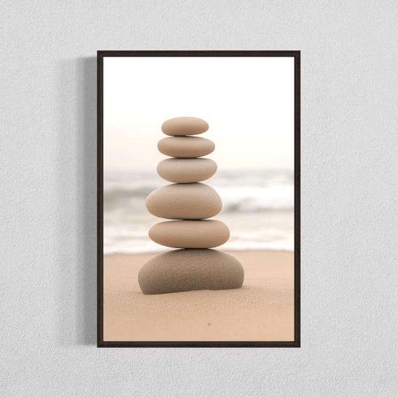 Zen Stone Tower Beach Print Minimalist Coastal Art
