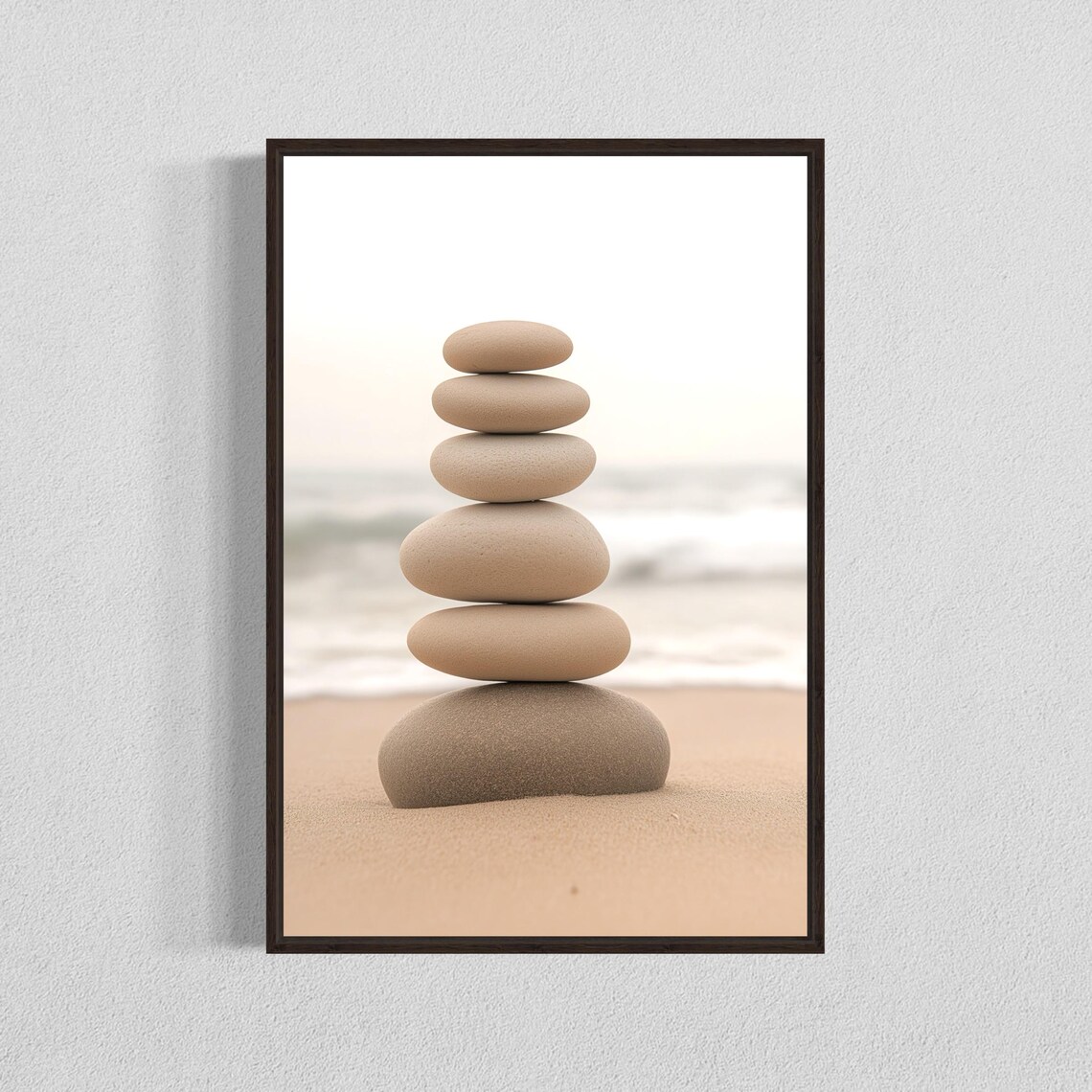 Calming Stacked Zen Stones in Perfect Balance on the Beach Art Print