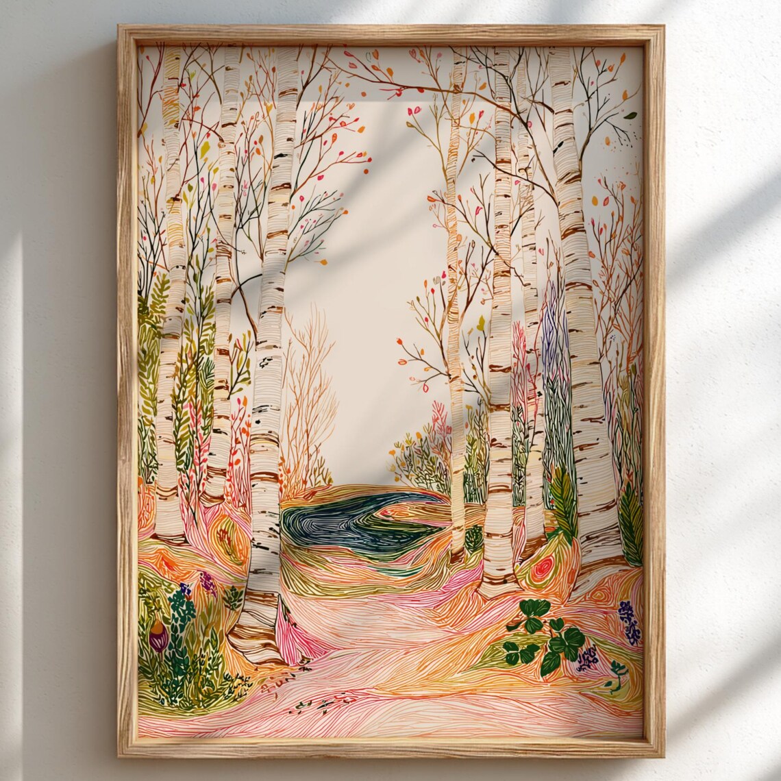 Birch Awakening Pastel Forest Landscape Art Print