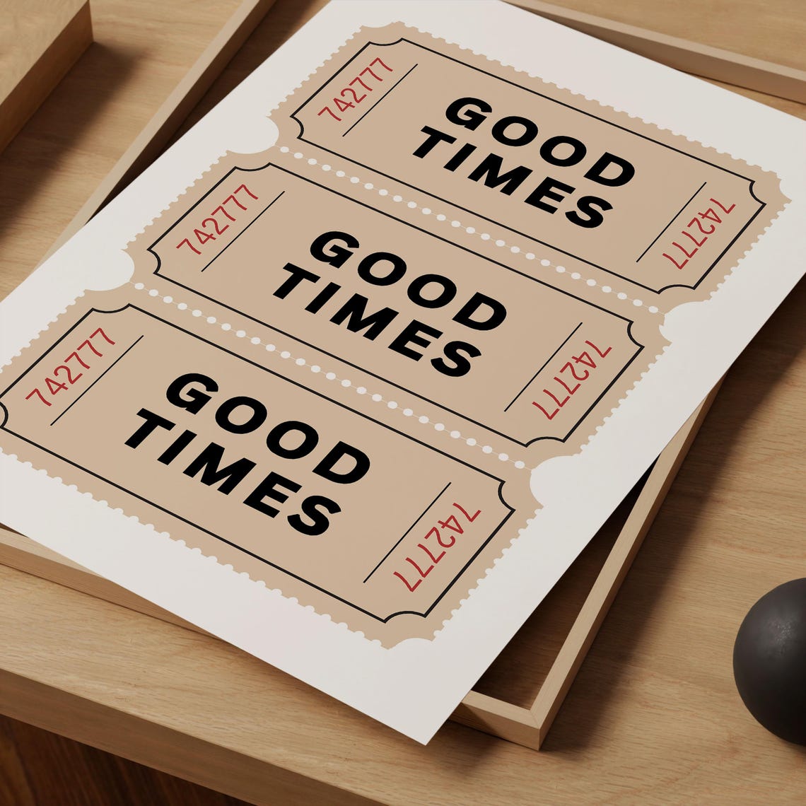 Good Times Beige Ticket Stub Neutral Trendy Bar Cart Decor Poster - Image 2