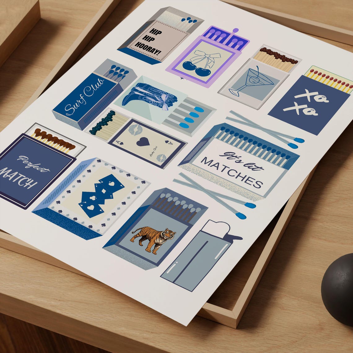 Blue Vintage Matchbox Collage Retro Matchbook Coastal Poster - Image 2
